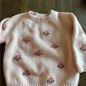 Zara Pink Knit Sweater with Floral Accents 12-18